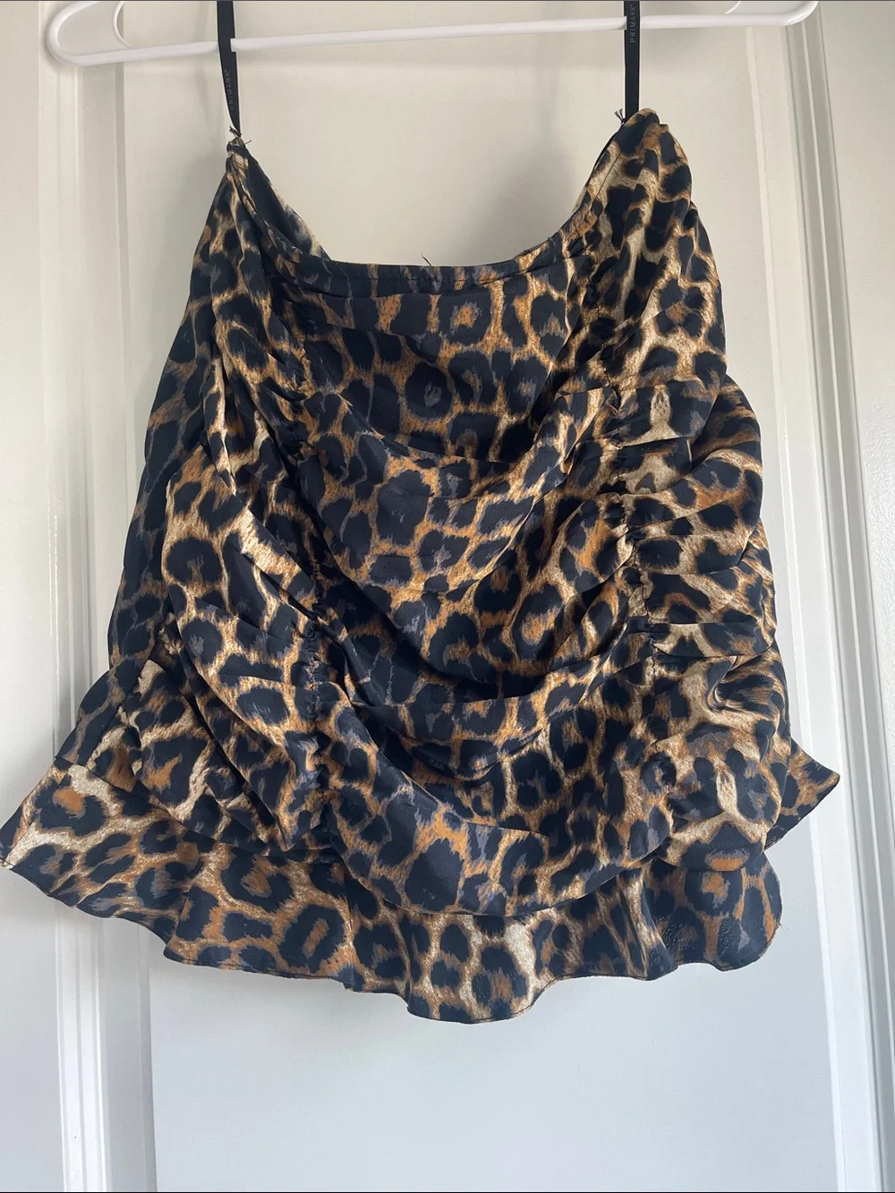 Leopard Print Satin Ruffle Mini Skirt - Brown/Black